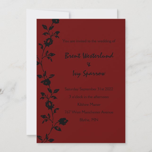 Invitaciones a bodas góticas del Vino Rosa Rojo os (Anverso)