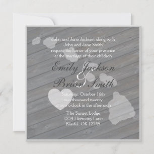 Invitaciones a bodas grises hawaianas de madera rú