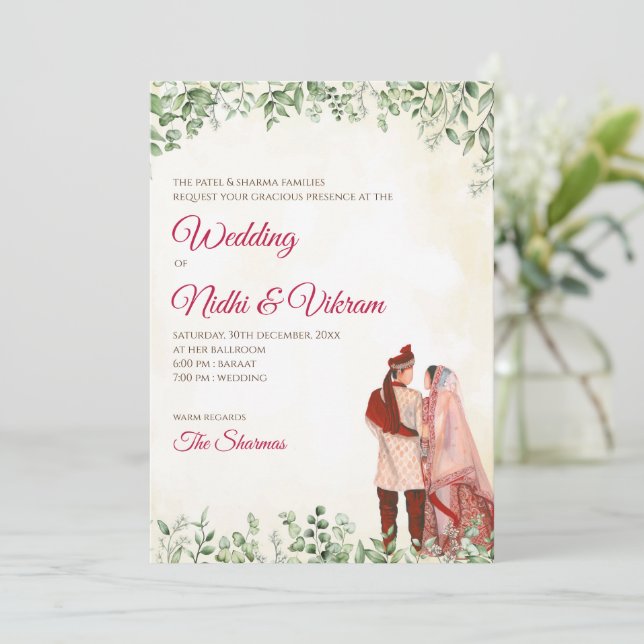 Invitaciones a bodas indias y tarjetas de boda hin (Anverso de pie)