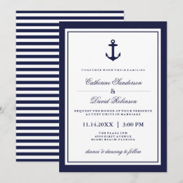 Invitaciones a bodas náuticas con franjas de la ma