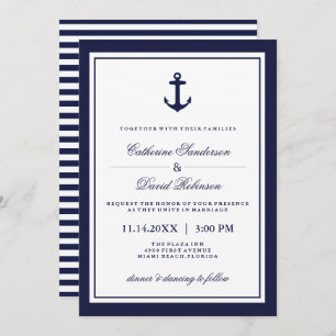 Invitaciones a bodas náuticas con franjas de la ma