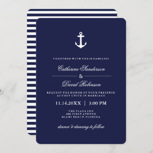 Invitaciones a bodas náuticas con franjas de la ma