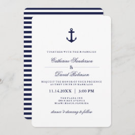 Invitaciones a bodas náuticas con franjas de la ma