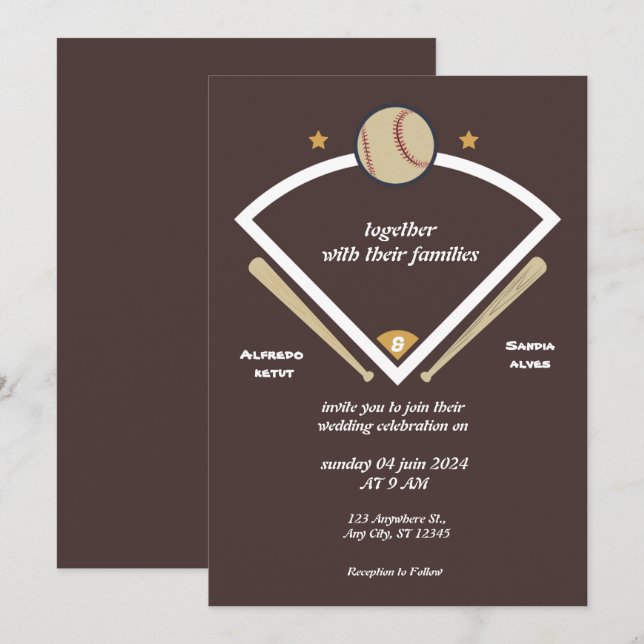 Invitaciones a bodas para deportes de amor al béis (Anverso / Reverso)