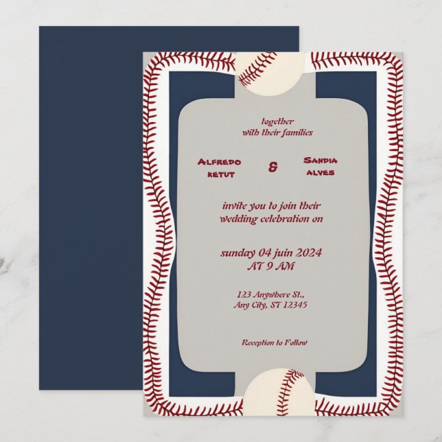 Invitaciones a bodas para deportes de amor al béis (Anverso / Reverso)
