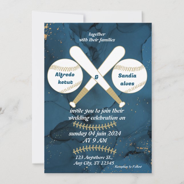 Invitaciones a bodas para deportes de amor al béis (Anverso)