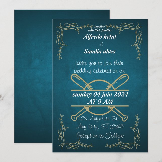 Invitaciones a bodas para deportes de amor al béis (Anverso / Reverso)