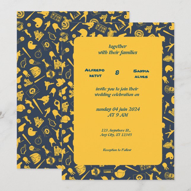 Invitaciones a bodas para deportes de amor al béis (Anverso / Reverso)