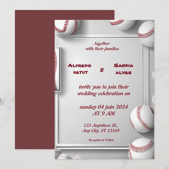 Invitaciones a bodas para deportes de amor al béis (Anverso / Reverso)