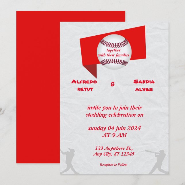 Invitaciones a bodas para deportes de amor al béis (Anverso / Reverso)