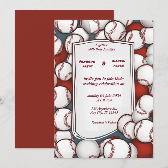 Invitaciones a bodas para deportes de amor al béis (Anverso / Reverso)