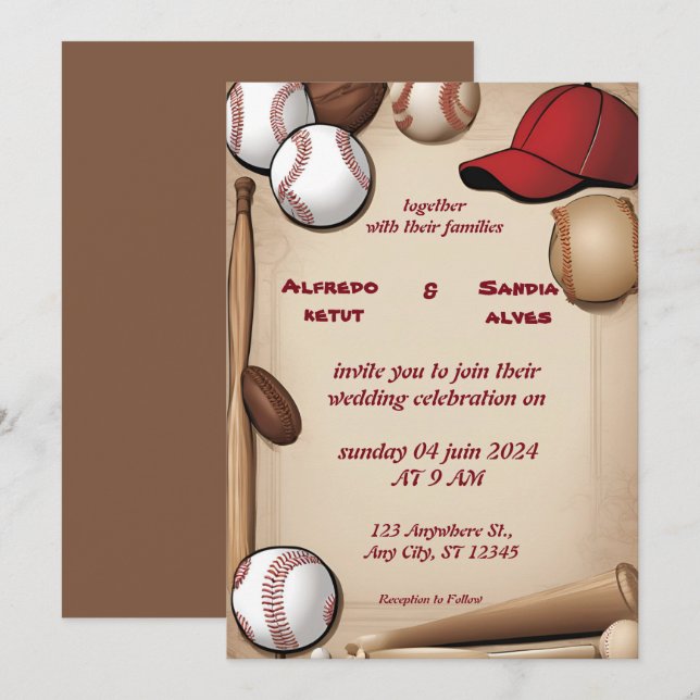 Invitaciones a bodas para deportes de amor al béis (Anverso / Reverso)