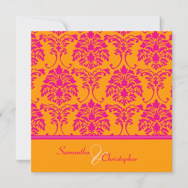 Invitaciones a bodas retro color rosa damasco (Anverso)