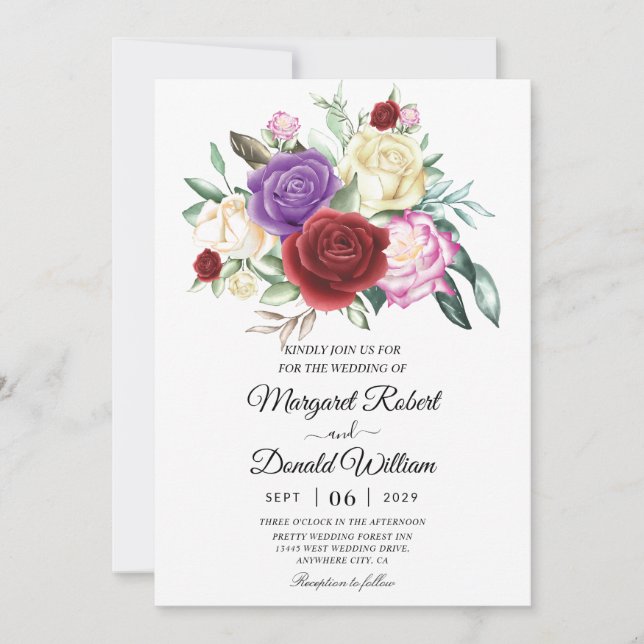 invitaciones a bodas rojas y violetas (Anverso)