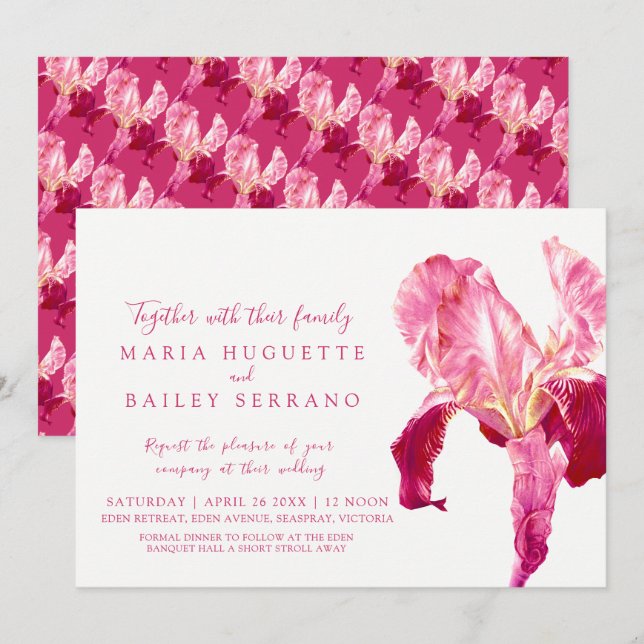 Invitaciones a bodas rosadas de arte botánico de I (Anverso / Reverso)