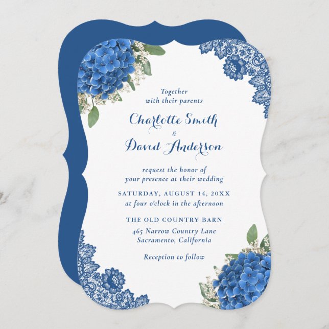 Invitaciones a bodas rusticas a la hidrangea azul  (Anverso / Reverso)