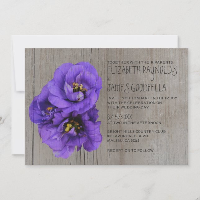 Invitaciones a bodas rusticas a los lisianos (Anverso)