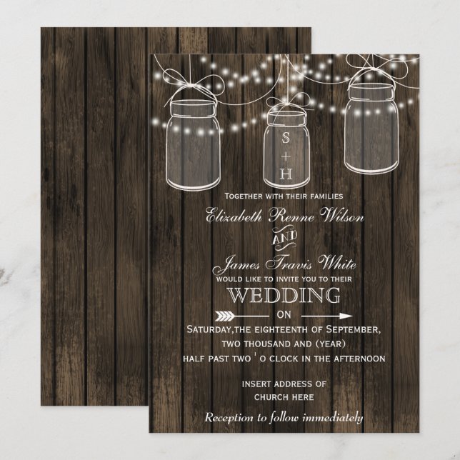 Invitaciones a bodas rusticas de Barnwood, frasco  (Anverso / Reverso)