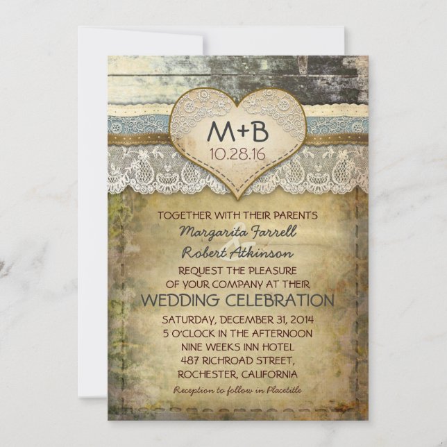 invitaciones a bodas rústicas de campo (Anverso)