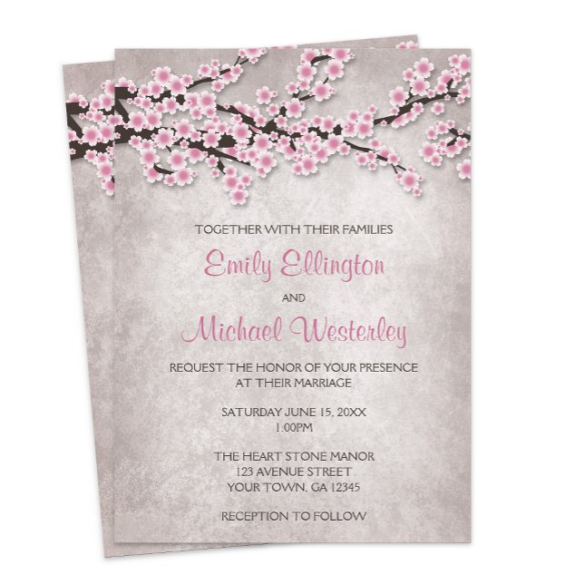 Invitaciones a bodas rusticas de cerezo rosa (Subido por el creador)