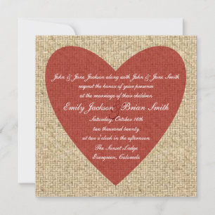 Invitaciones a bodas rústicas en el corazón rojo B