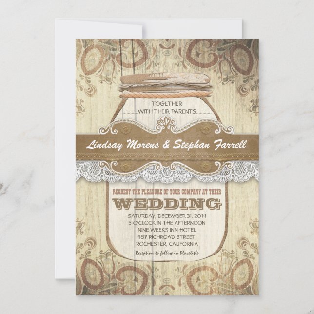 invitaciones a bodas rústicas en tarro de masón (Anverso)