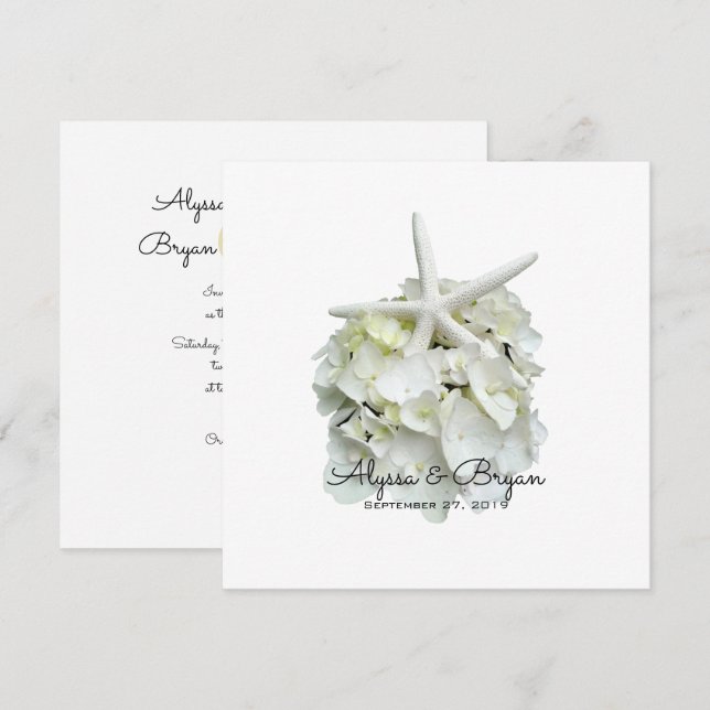 Invitaciones a bodas Starfish de Hydrangea Blanca (Anverso / Reverso)