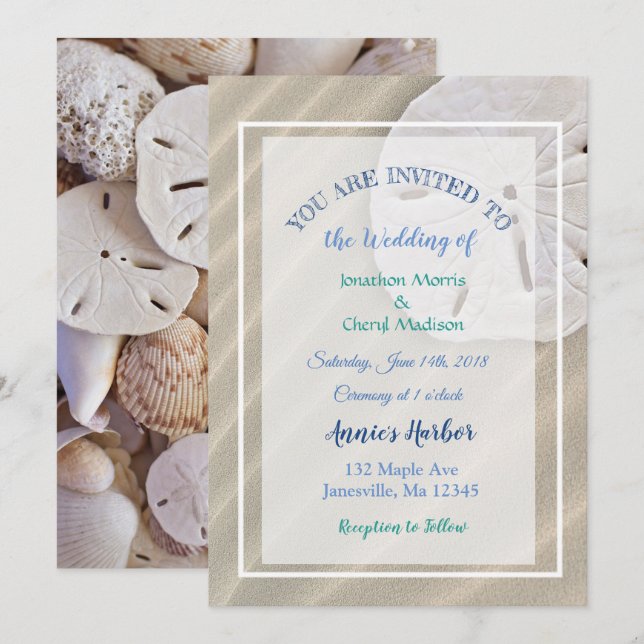 Invitaciones a bodas temáticas de la playa del dól (Anverso / Reverso)