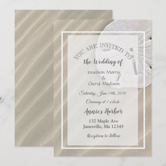 Invitaciones a bodas temáticas de la playa del dól (Anverso / Reverso)