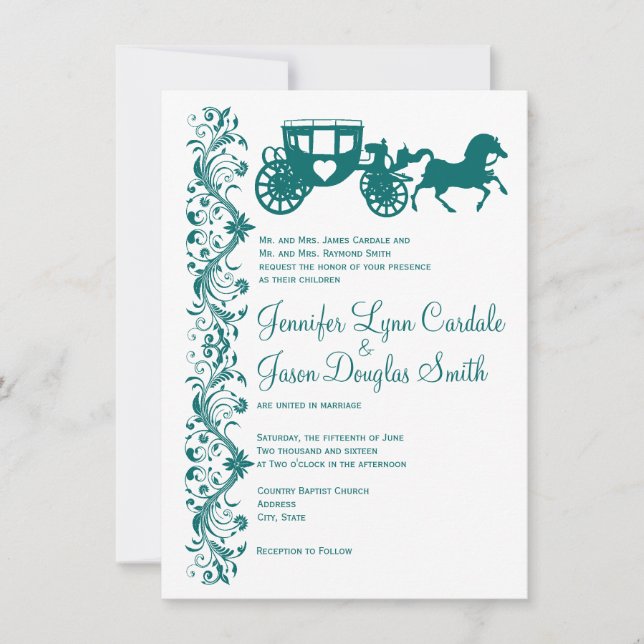 Invitaciones a bodas Verde azuladas de caballos y  (Anverso)