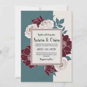 Invitaciones a bodas verde azuladas y burdeos