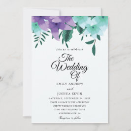 Invitaciones a bodas verde azuladas y violetas