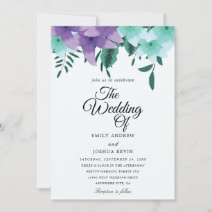 Invitaciones a bodas verde azuladas y violetas