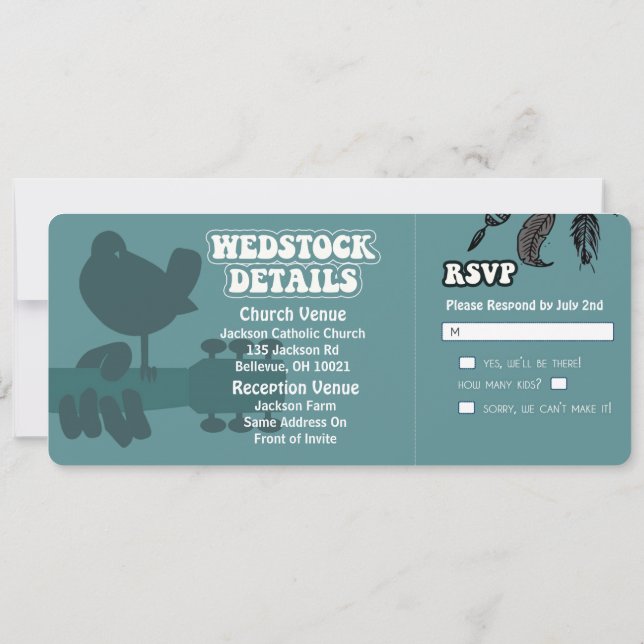 Invitaciones a bodas Woodstock-Wedstock (Reverso)