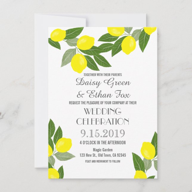Invitaciones a Boho Citrus Lemon Wedding (Anverso)