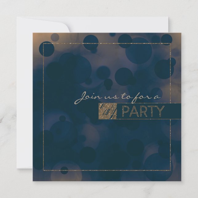 Invitaciones a Bokeh Glam Blue & Gold Party (Anverso)