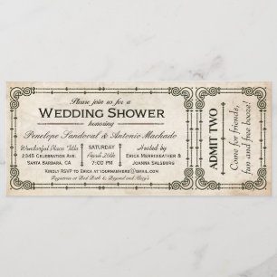 Invitaciones a boletos de ducha de bodas antiguas
