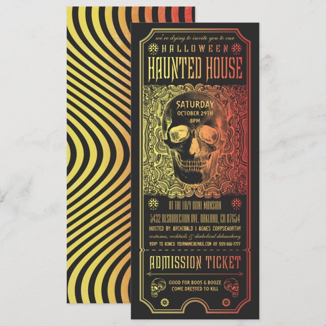 Invitaciones a boletos de Halloween Haunted House  (Anverso / Reverso)