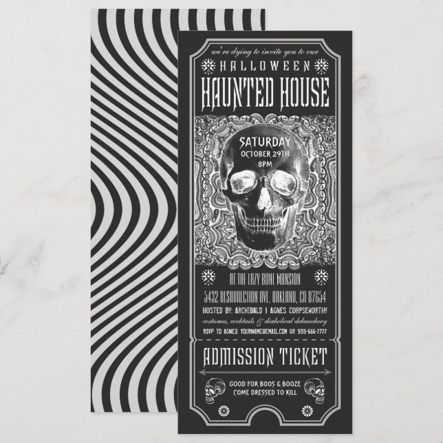 Invitaciones a boletos de Halloween Haunted House  (Anverso / Reverso)