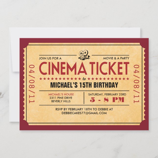 Invitaciones a boletos de película retro (Anverso)