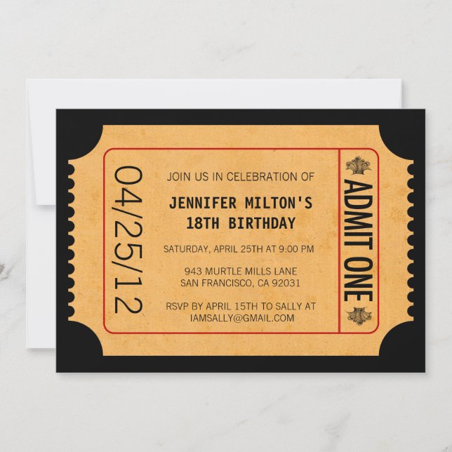 Invitaciones a boletos de películas (Anverso)
