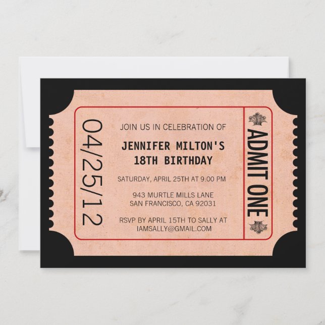 Invitaciones a boletos de películas (Anverso)