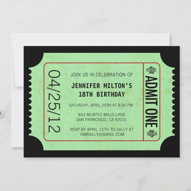 Invitaciones a boletos de películas (Anverso)