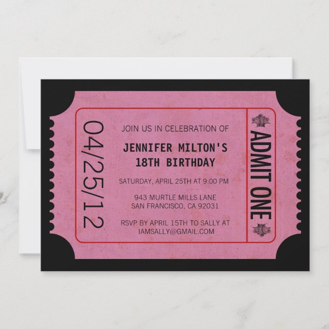 Invitaciones a boletos de películas (Anverso)