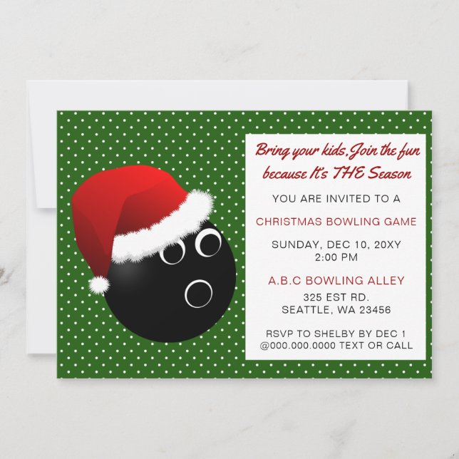 Invitaciones a boliche de Navidades rojos y verdes (Anverso)