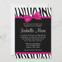 Invitaciones a Bow Bat Mitzvah de cebra de color r