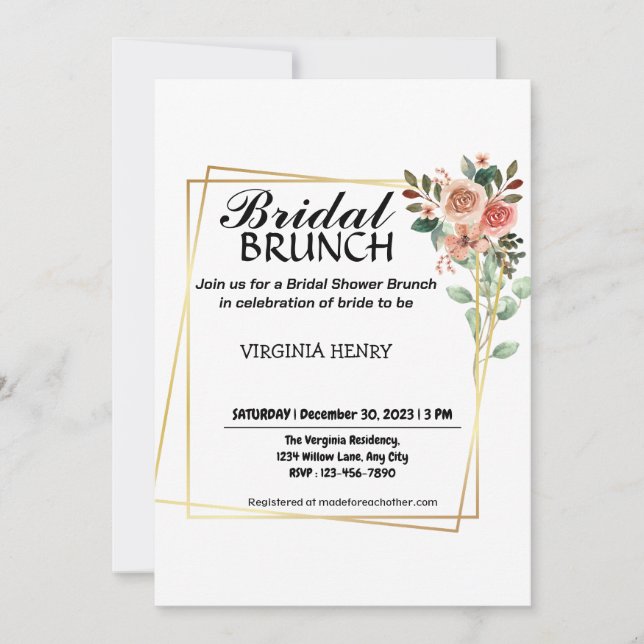 Invitaciones a brunch de baño de flores silvestres (Anverso)