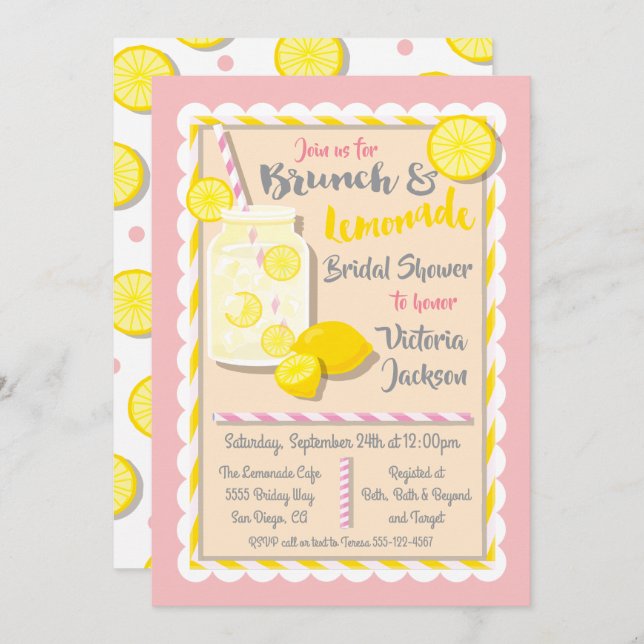 Invitaciones a Brunch de Lemonade Shower Bridal (Anverso / Reverso)