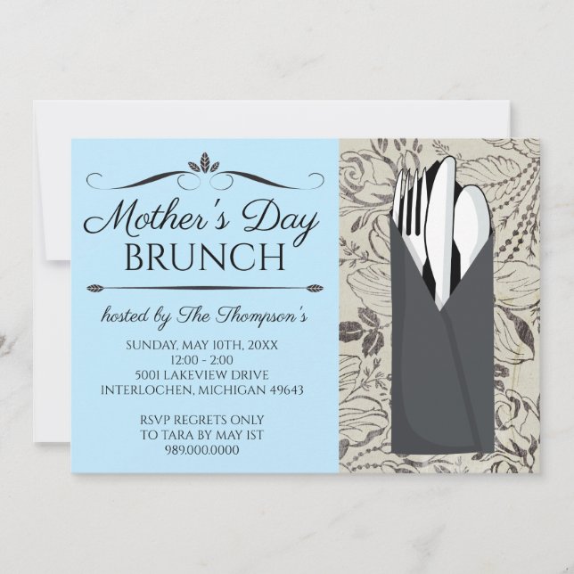 Invitaciones a Brunch del Día de la Madre (Azul) (Anverso)