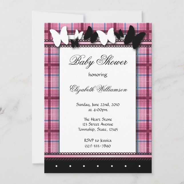 Invitaciones a Butterflies & Plaid Baby Shower (Anverso)